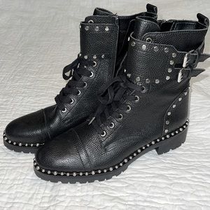 Sam Edelman Black leather silver studded combat boots